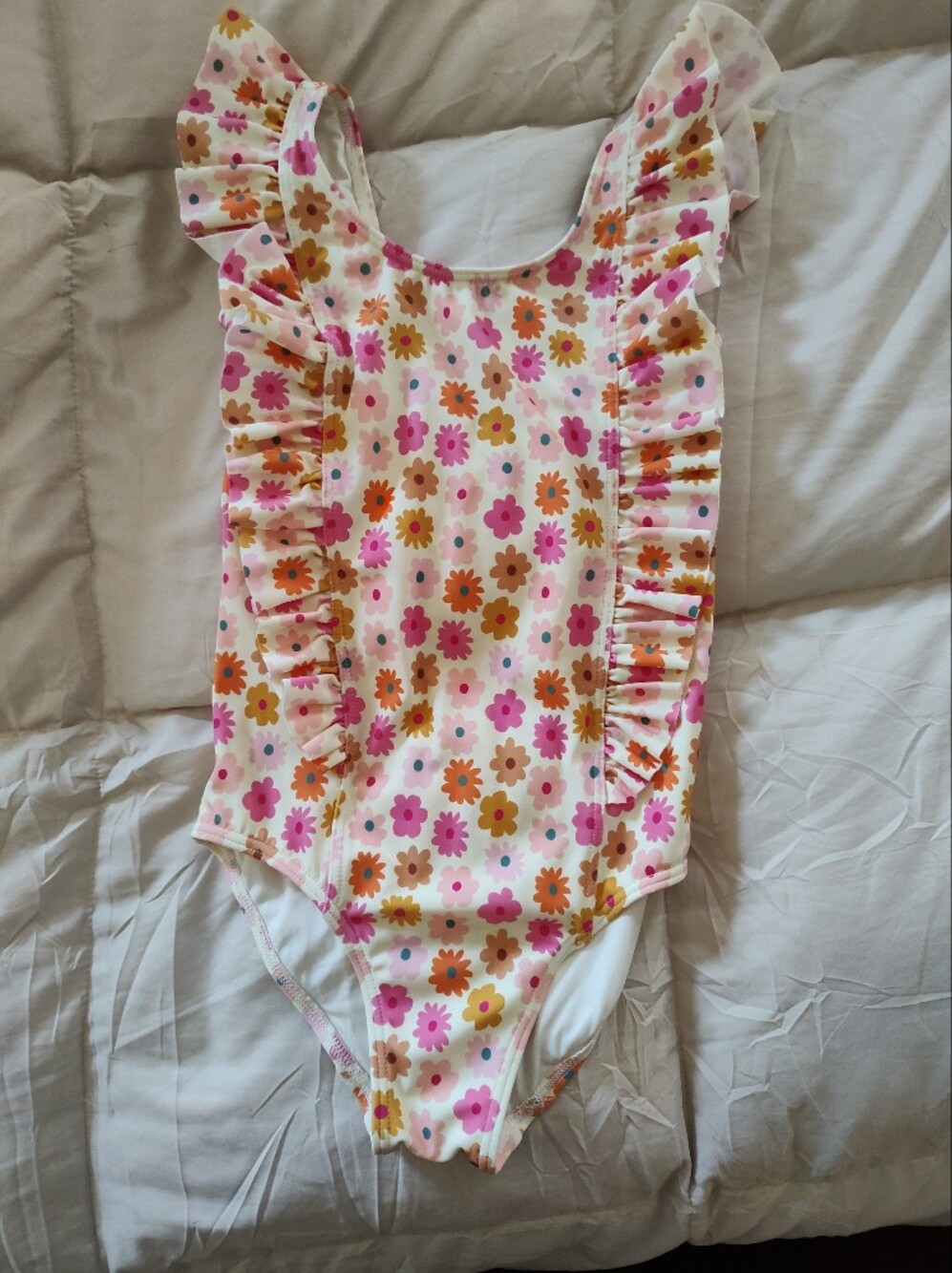 Quince Girls Floral Ruffle One-Piece Swimsuit Size 7